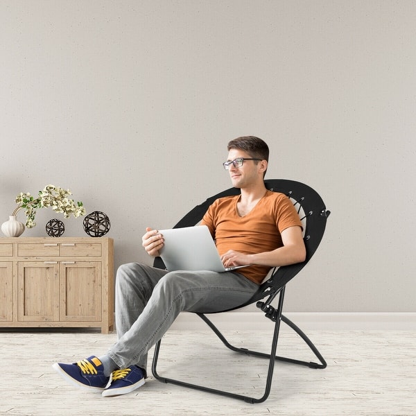 Shop Black Friday Deals On Costway Folding Round Bungee Chair Steel Frame Outdoor Camping Hiking Garden Patio Black Overstock 15813173