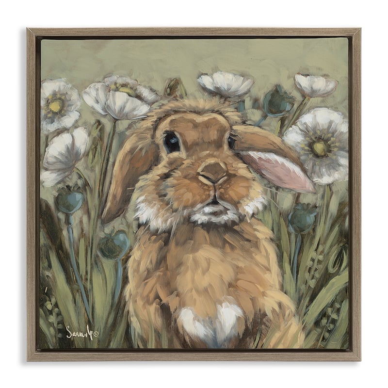 Stupell Rabbit in Poppy Garden Framed Floater Canvas Wall Art Design By Sara G. Designs - 25 x 25 - Brown