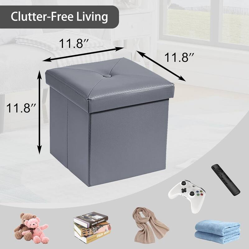 VECELO Folding Storage Ottoman, Bedroom Storage Bench, Versatile Footrest Footstool Tufted Faux Leather Chest for Living Room
