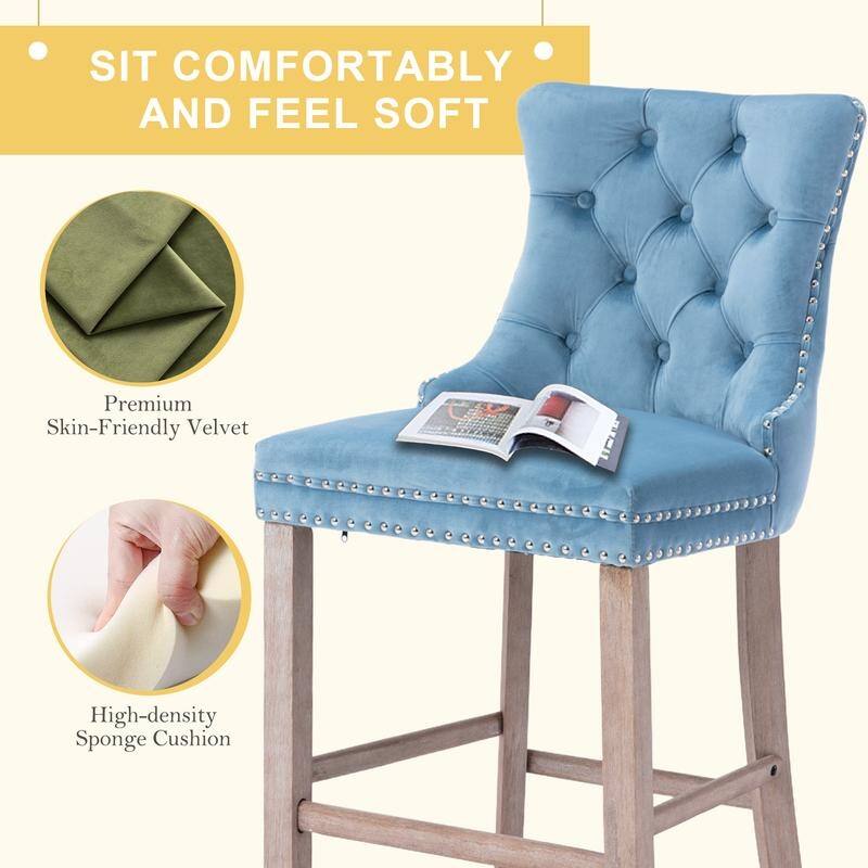 Contemporary Upholstered Velvet Barstools with Button Tufted Set of 2