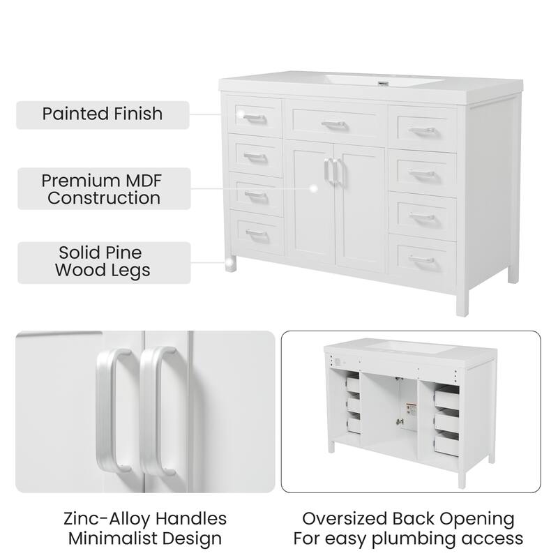 48" Classic Bathroom Vanity with Sink, Soft-Closing Doors & 8 Drawers