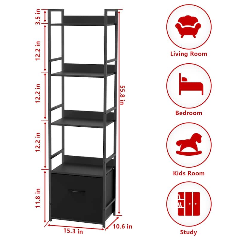 5-Tier Bookshelves with Drawer