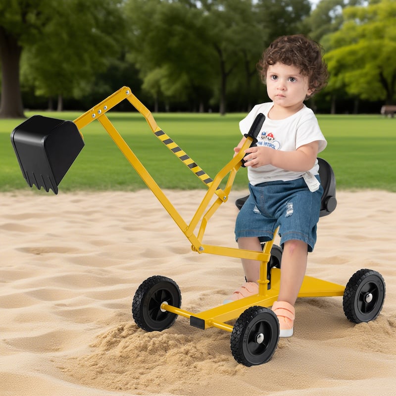 Kids Ride-On Sand Digger Toy with Rotating Seat and Realistic Shovel for Outdoor Play - 47.5" x 16" x 25"