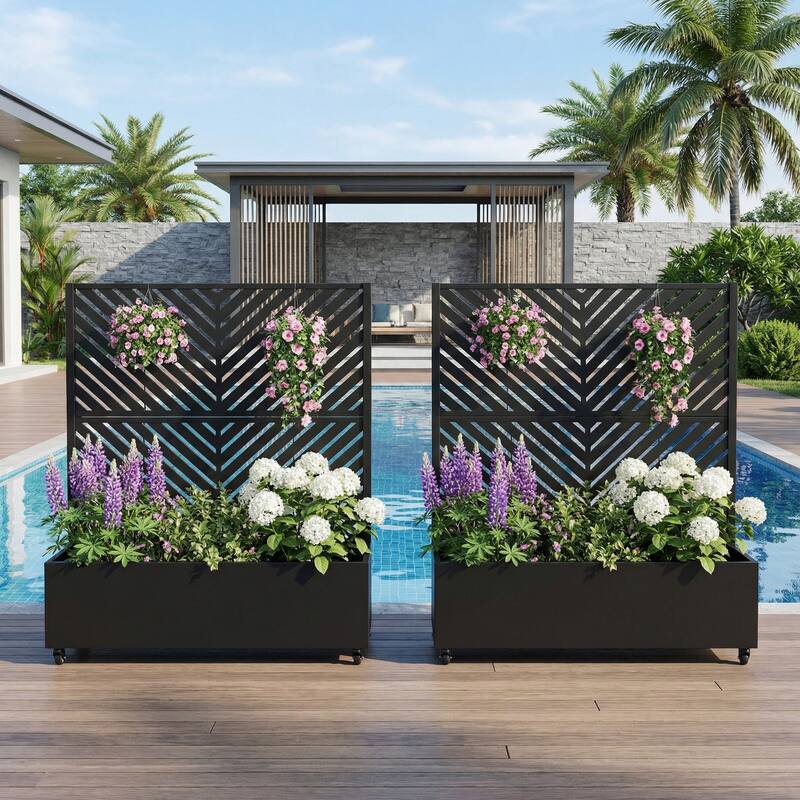 Outdoor Planters Metal Planter Box with Trellis with Wheels(Set of 2) - 47"x47"
