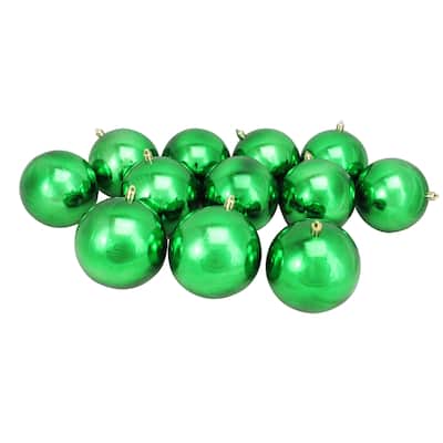 12ct Christmas Green Shatterproof Shiny Christmas Ornaments 4" 100mm