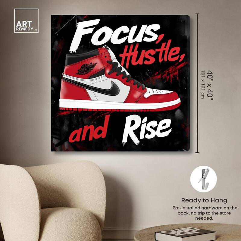 Hustle and Rise Sneaker Red Canvas by Art Remedy, Gallery Wrapped