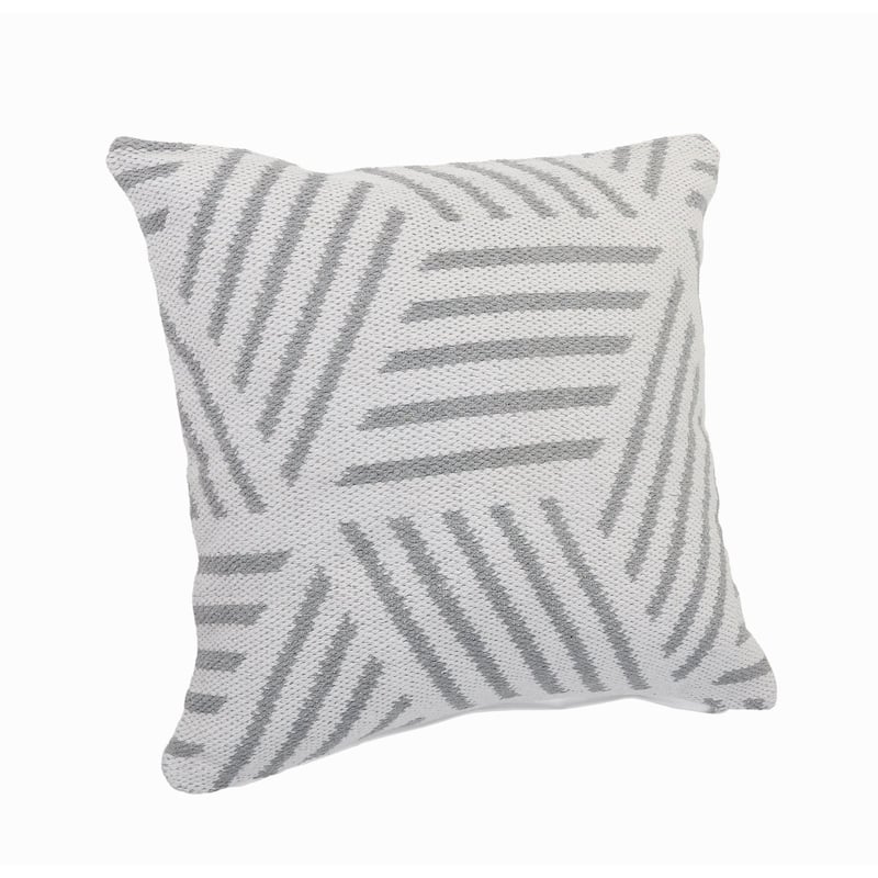 20" White with Gray Geometric Stripes Square Throw Pillow