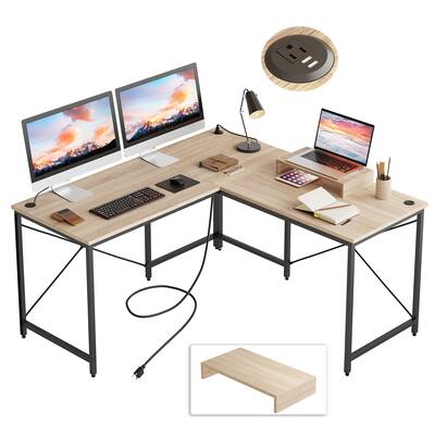 95.2 Inch L Shaped Desk with Monitor Stand & 3 Cable Holes