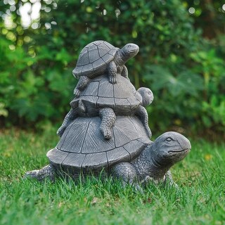 Glitzhome 15.75"L MGO Stacked Crawling Turtle Family Garden Statue