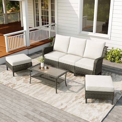 Rattan Sectional Seating Group with Cushions