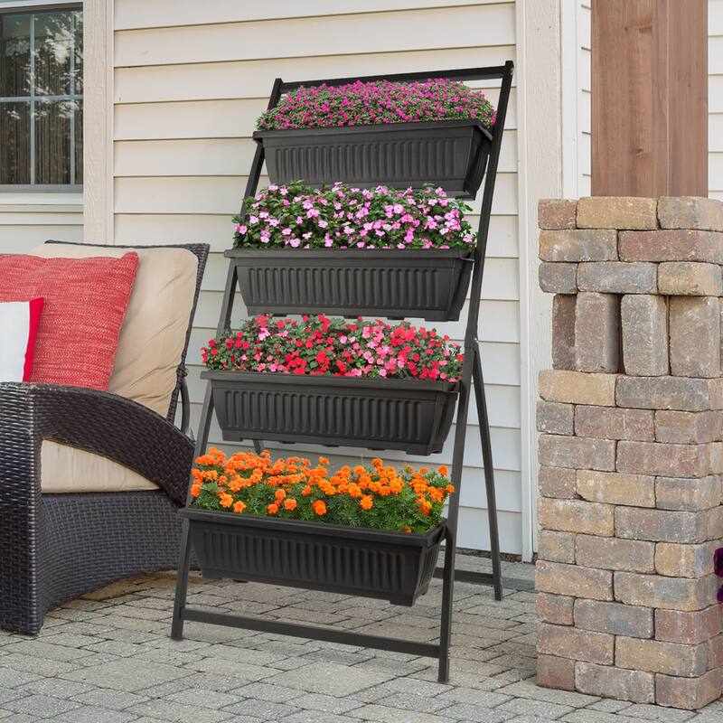 Raised Garden Beds - 4 Tier Vertical Garden Planter - Planters for Outdoor Plants by Pure Garden (Black)