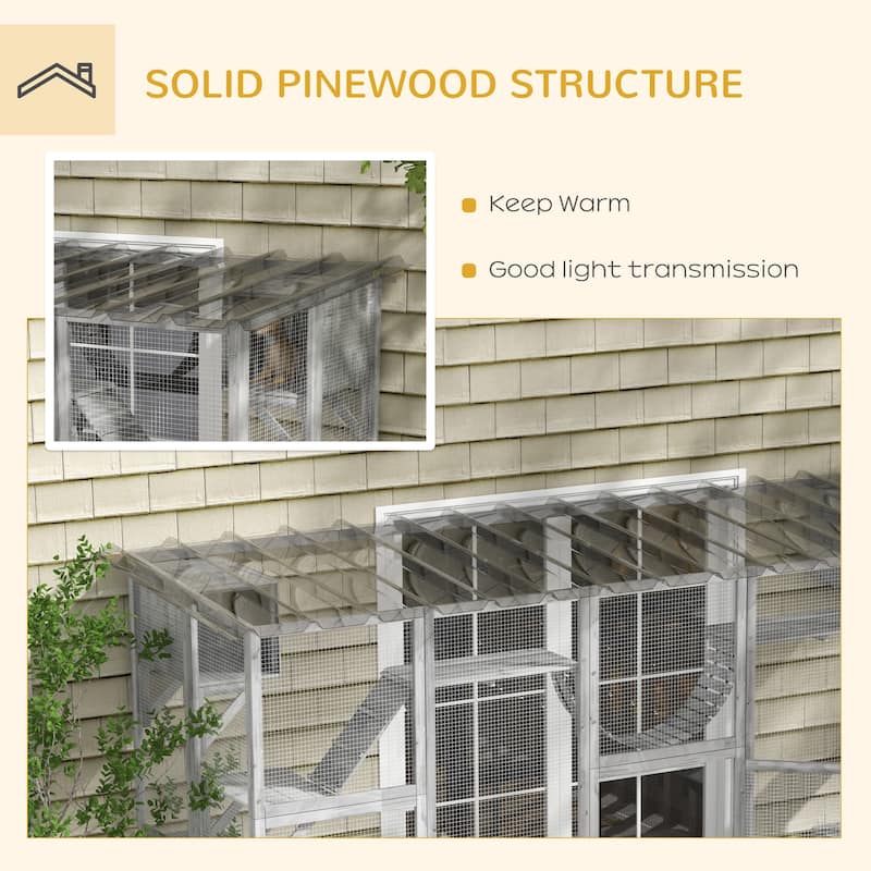 PawHut Catio Playground Outdoor Cat Enclosure Wooden Cat House Shelter