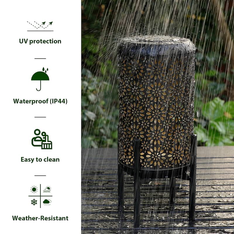 Glitzhome 14.25"H Set of 2 Metal Flower Cutout Solar Lanterns Floor Lantern