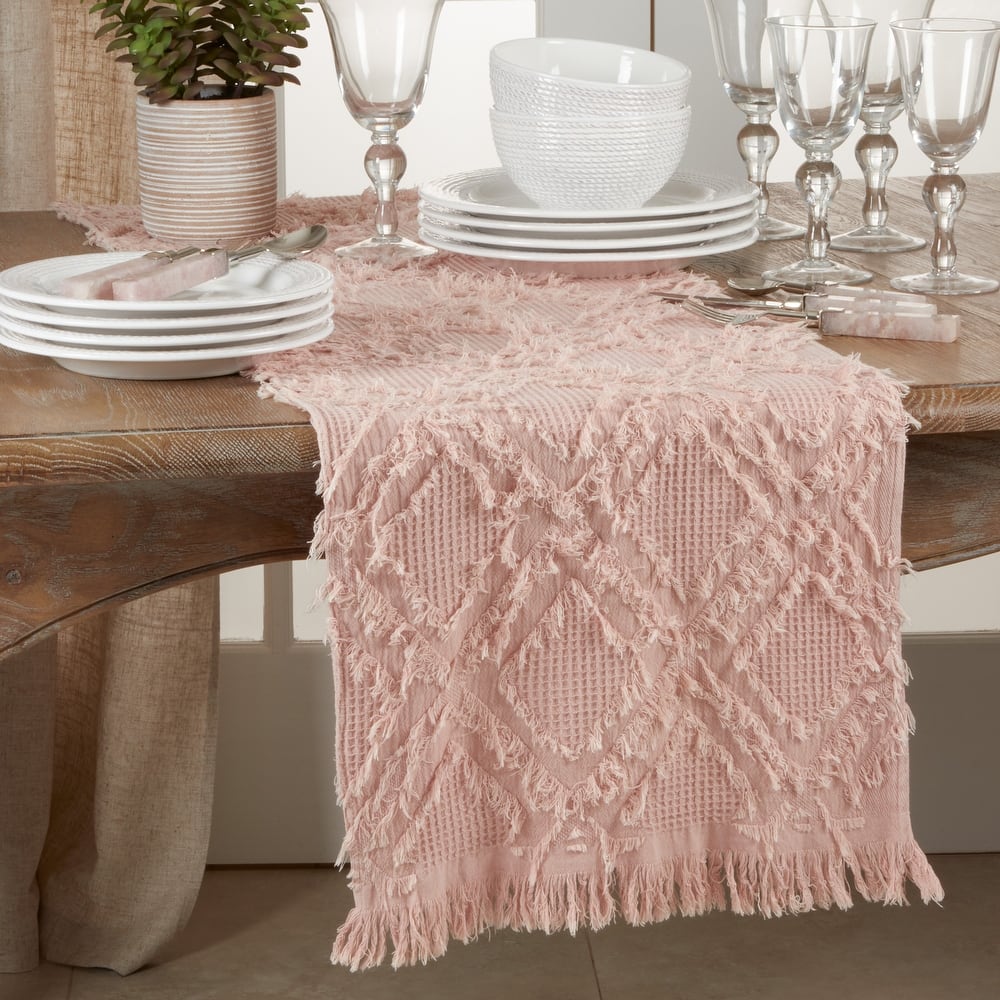 Waffle Weave Table Runner With Fringe Design