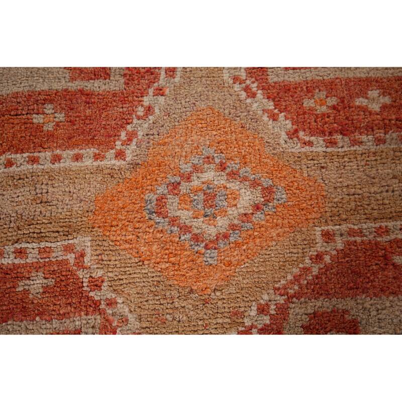 Handmade Orange Geometric Oushak Turkish Vintage Runner Rug - 3'3"x 9'4"