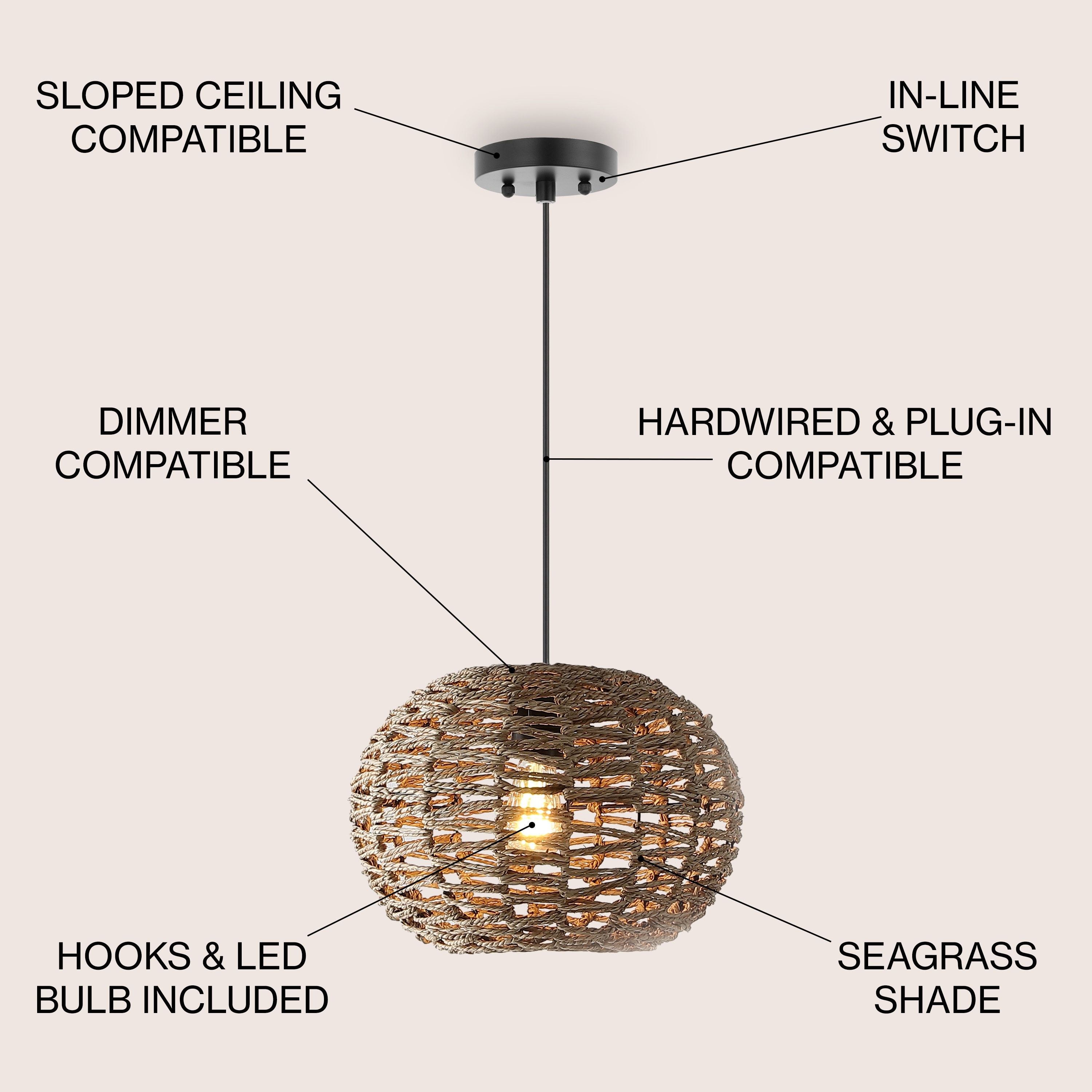 Lucas Modern Farmhouse Plug-In Pendant Light with 15Ft Cord  -image