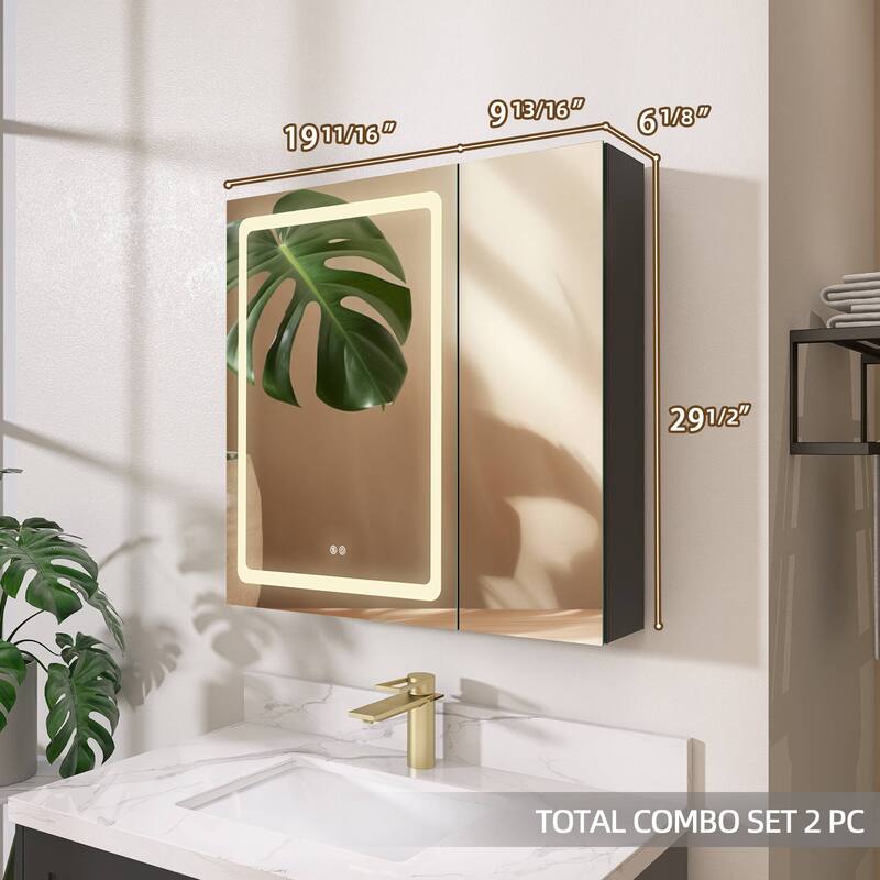 ZEAFIVE LED Black Bathroom Medicine Cabinet Surface Mount Defog Medicine Cabinet 3 Lights Dimmable