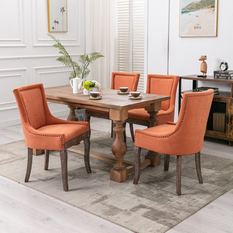 Thickened Fabric Dining Chair with Neutrally Toned Solid Wood Legs, Set of 2