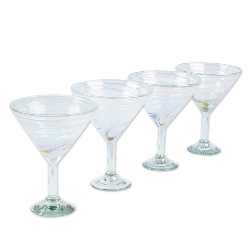 Novica Handmade White Soiree Handblown Recycled Glass Martini Glasses