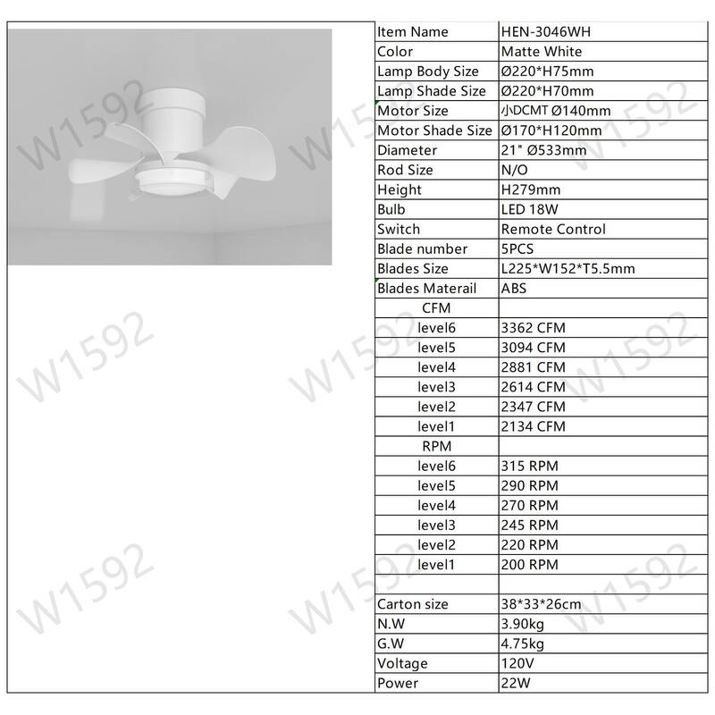 Flush Mount Ceiling Fan with 3 Color Temperatures Light & 6-Speed Remote Control DC Motor, Timer Function