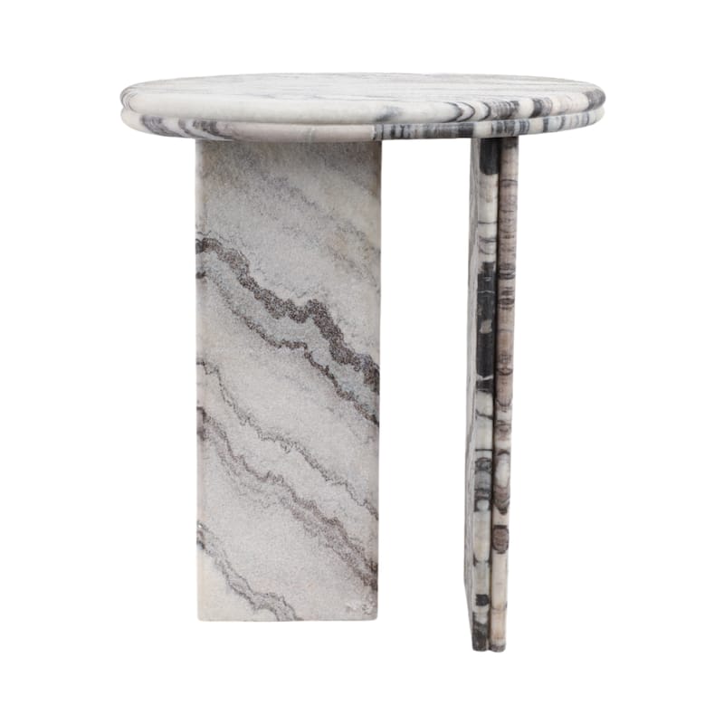 Stone Accent Table with Pedestal Base Modern Design - 24" White - 20" x 15" x 24"