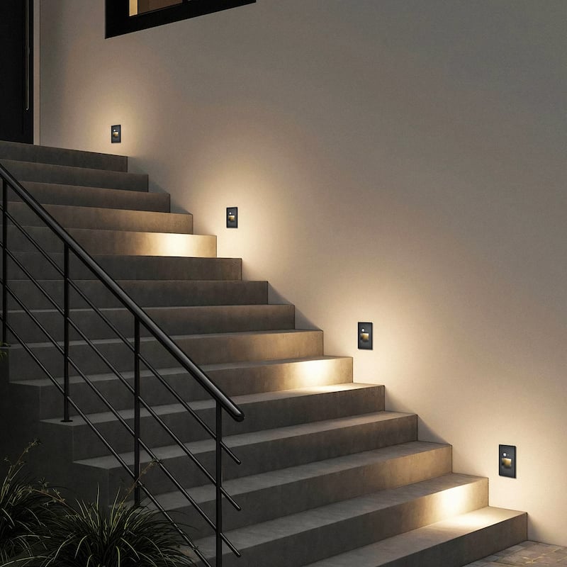 Hardwired White Motion Sensing Vertical LED Stair Light with Motion and Photocell Sensor