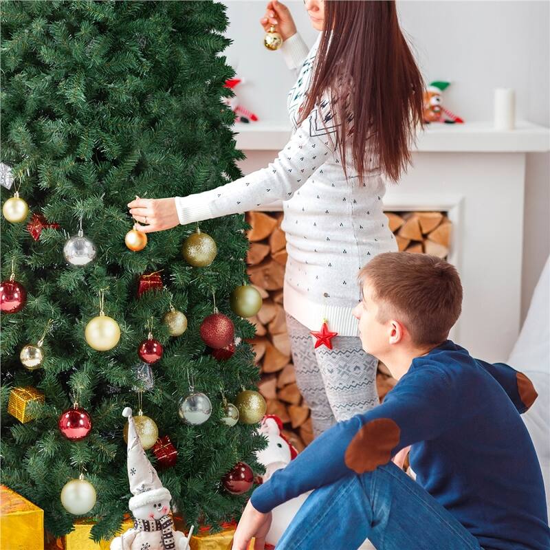 Yaheetech Pre-lit Artificial Christmas Tree Slim Tree Hinged Spruce