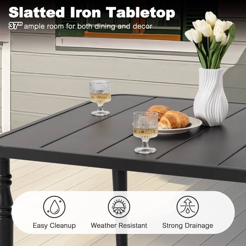 Patio Square Powder-Coated Metal Dining Table with Umbrella Hole, Black