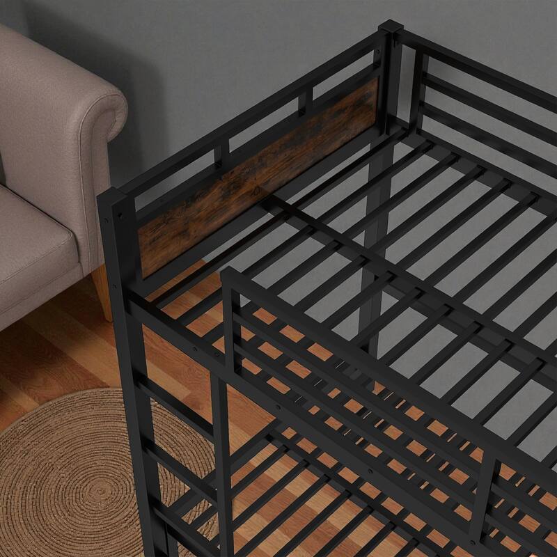 Twin XL over Twin XL Metal Bunk Bed with Raised Guardrails, Convertible Loft and Platform Beds, Noise-Free Design