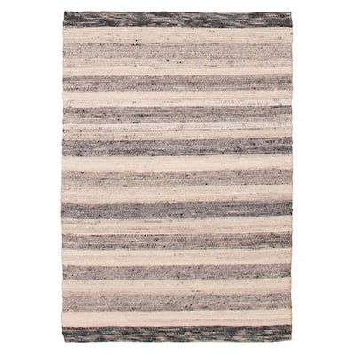 ECARPETGALLERY Braid weave Sienna Grey, Ivory Wool Rug - 4'0 x 5'9