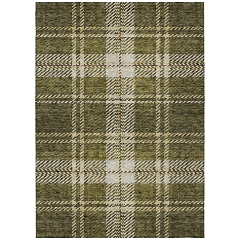 HomeRoots Plaid Transitional Rectangle Outdoor Rug