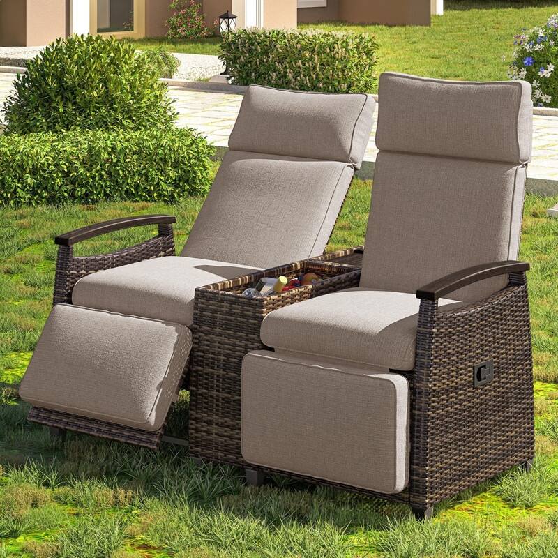 Patio Recliner Loveseat Chair Set with Adjustable Backrest for Comfortable Outdoor Relaxation