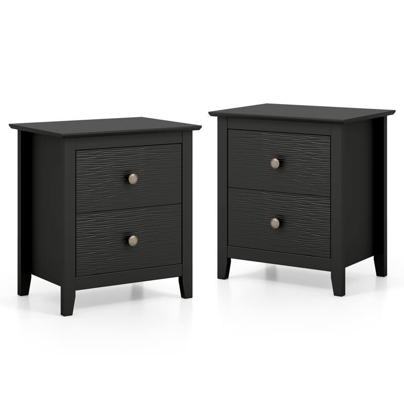 Gymax 2PCS Modern Nightstand w/ Storage 2 Drawers & Support Legs for