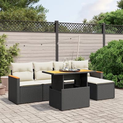vidaXL Patio Sofa Set with Cushions Outdoor Furniture 6 Piece Poly Rattan