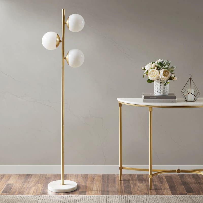 INK+IVY Holloway 3-Globe Light Floor Lamp with Marble Base - White/ Gold
