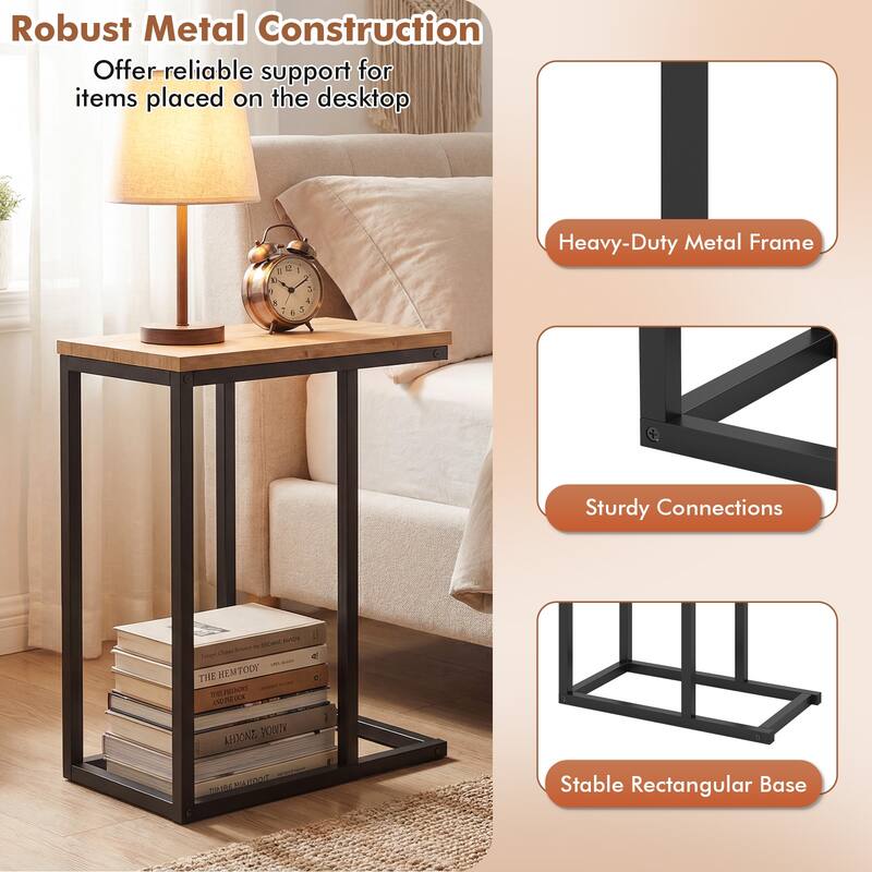 Gymax C-shaped End Table w/Adjustable Foot Pads Small Snack Table for