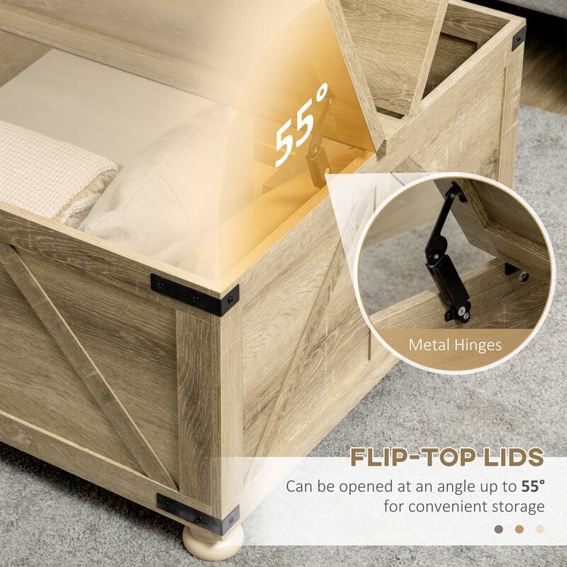 Farmhouse Wooden Coffee Table with Storage, Hinged Lift Top