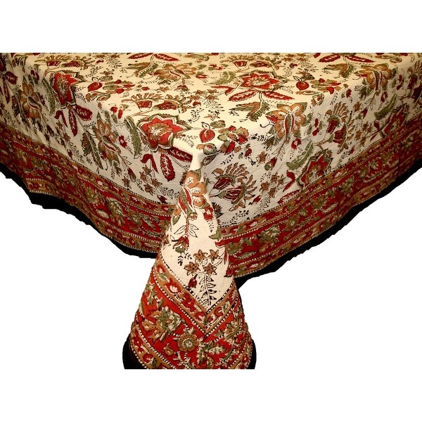 Jaipur Floral Print Earthen Cotton Tablecloth Round Square Rectangle Napkin Placemats