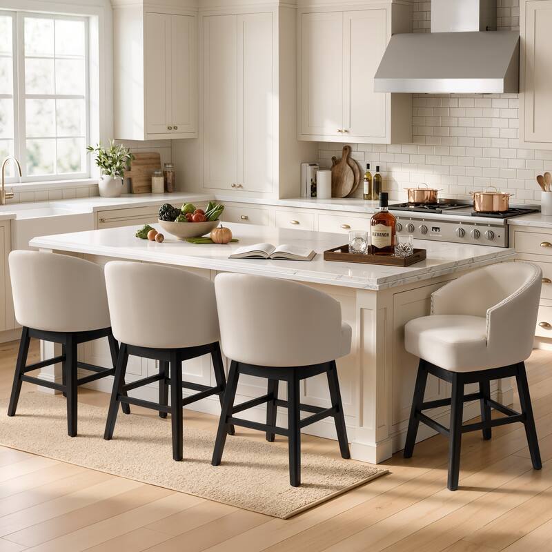 26.6" Counter Height Bar Stools Upholstered Solid Wood Swivel Barstool Set of 2/4 - Set of 4 - Beige