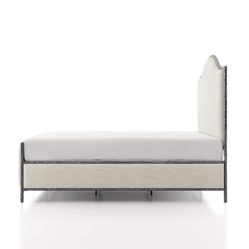 247 Shop At Home Lalia Modern Beige Upholstered Hammered Metal Camelback Bed