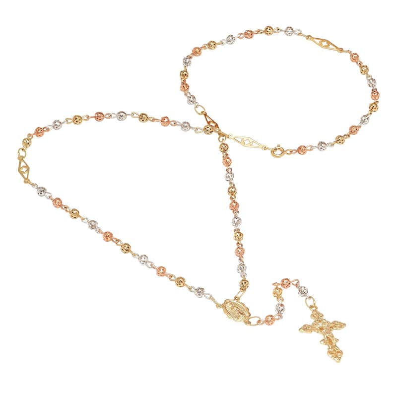 Roberto Martinez Gold or Platinum Plated 4 mm Bead Rosary Necklace - Tri-Color