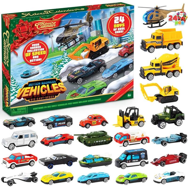 Die Cast Vehicle Advent Calendar: Fun Countdown to Christmas, Premium Quality Daily Surprises for Kids - Multicolor
