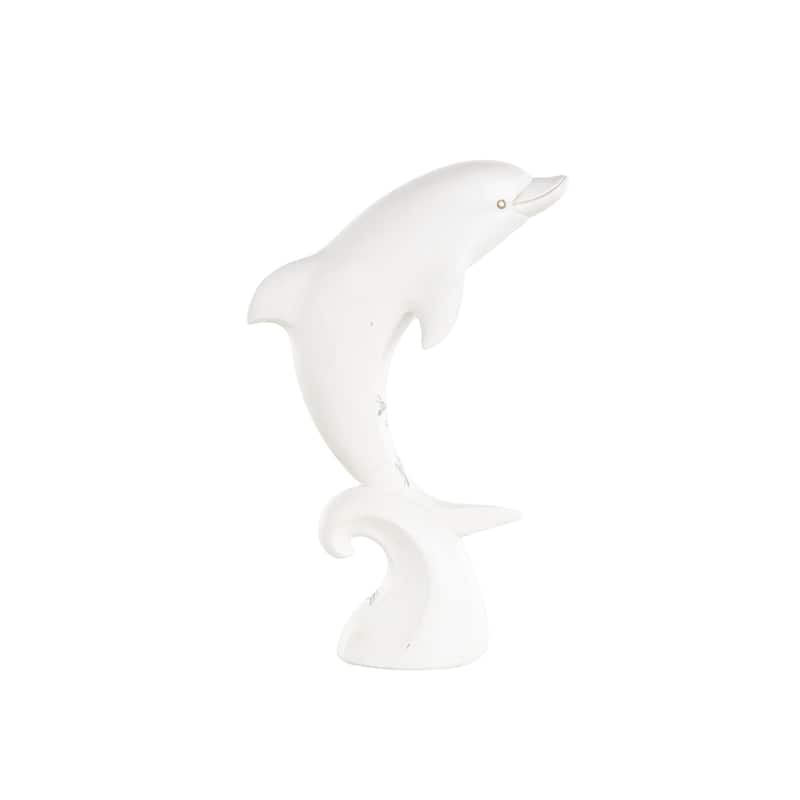 Polystone Animal Curved Decorative Sculpture with Blue Coral Patterns - White - Roche River Decor