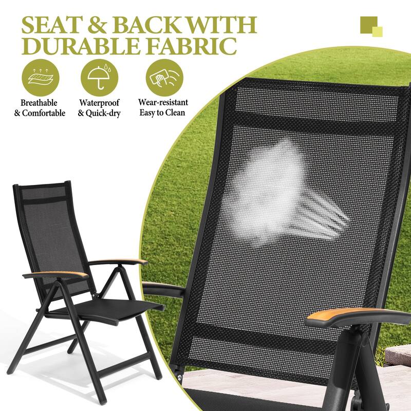 9-Piece Set Outdoor Aluminum Dining Table and Foldable Adjustable Dining Chairs