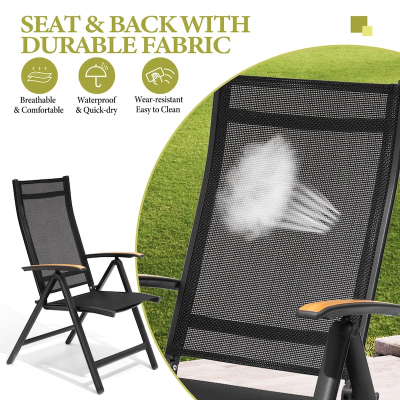Outdoor Foldable Dining Chairs with Adjustable Back and Arms - See Picture