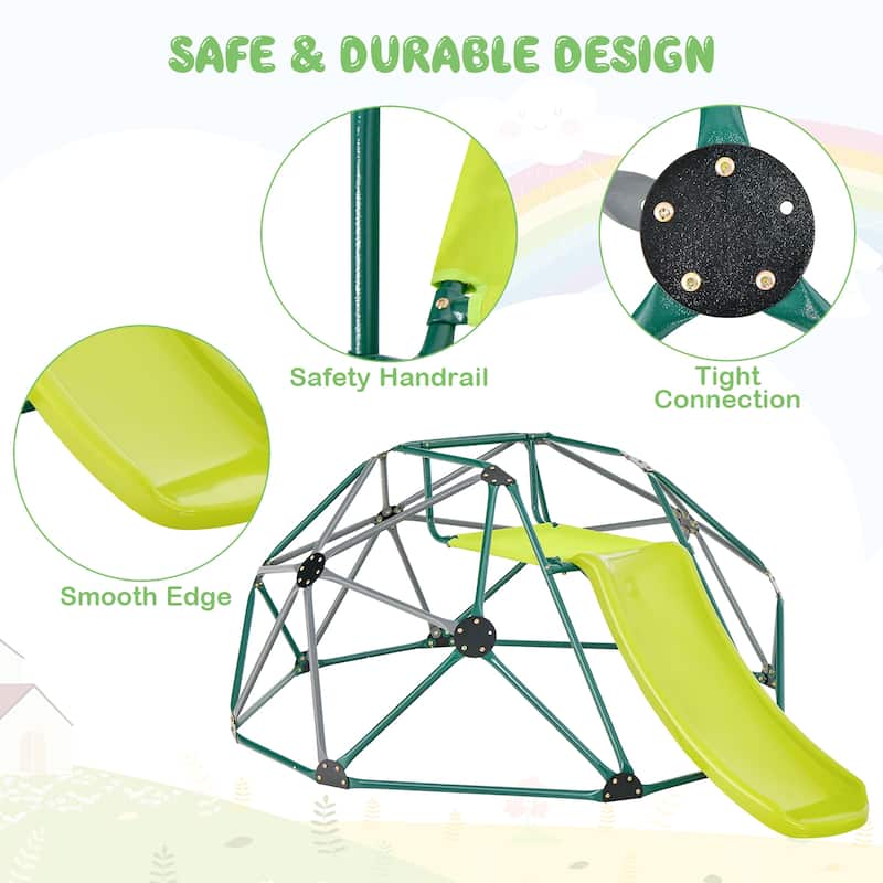 Gymax 8FT Climbing Dome w/ Slide Outdoor Kids Jungle Gym Dome Climber