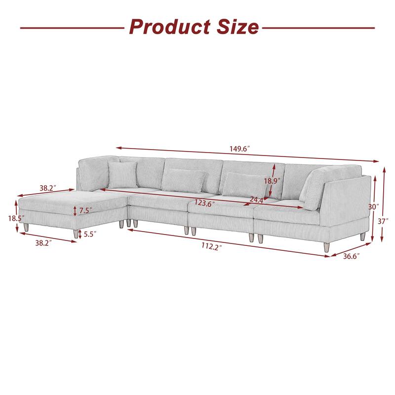Modern Modular Corduroy Sectional Sofa with Ottoman