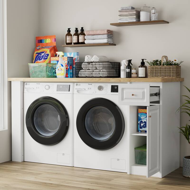 Work Table with Storage Cabinet,Natural Wood Top Kitchen Island Small Ding Table - N/A