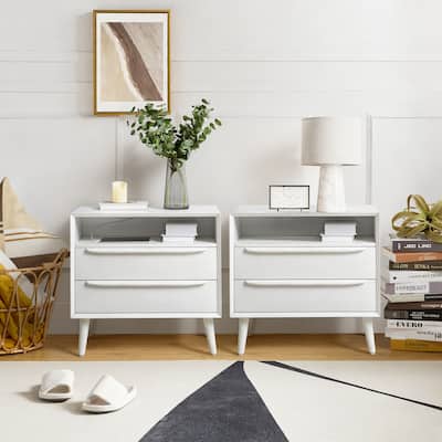 Kay Mid-century Modern 2 - Drawer Nightstand with Built-In Outlets and USB set of 2 by HULALA HOME
