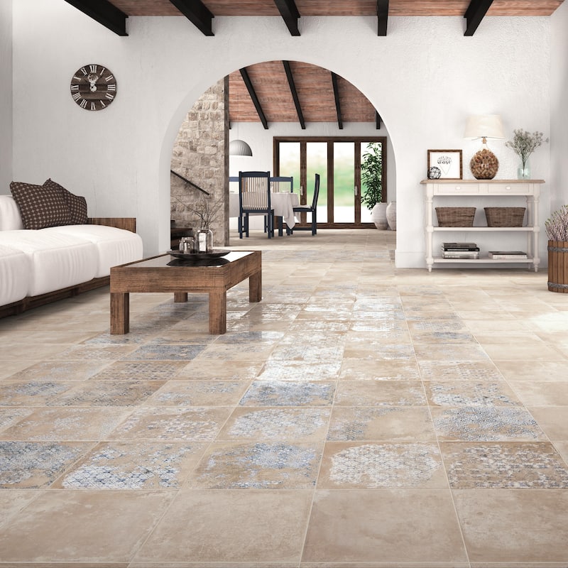 Merola Tile Antigua Deco Beige 13" x 13" Porcelain Floor and Wall Tile